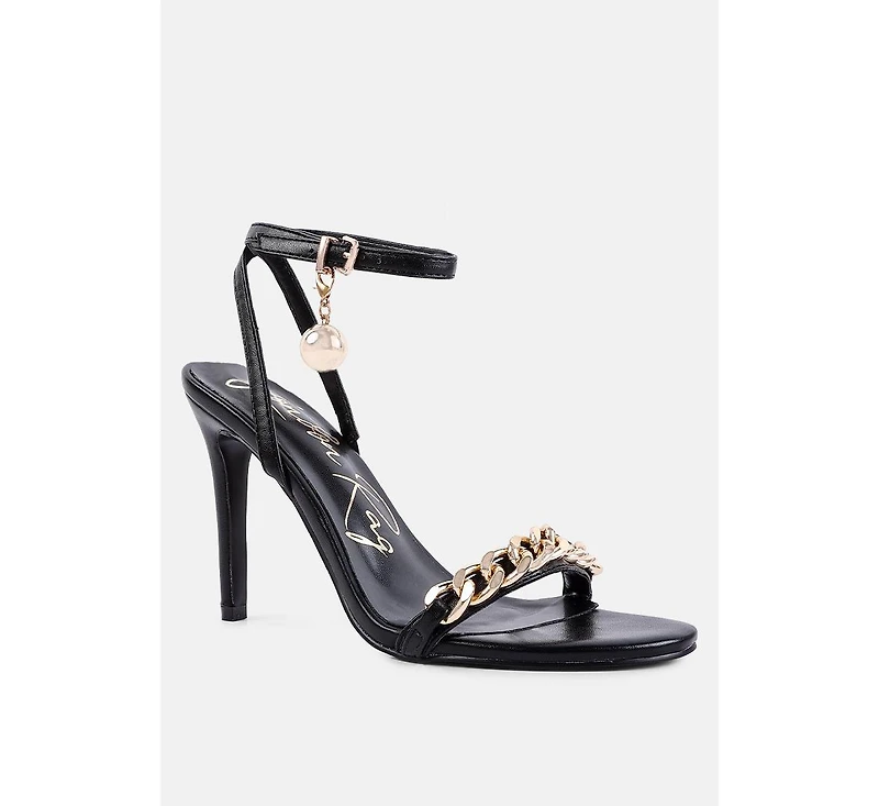 Womens Mooning Metal Chain Strap Stiletto Sandals