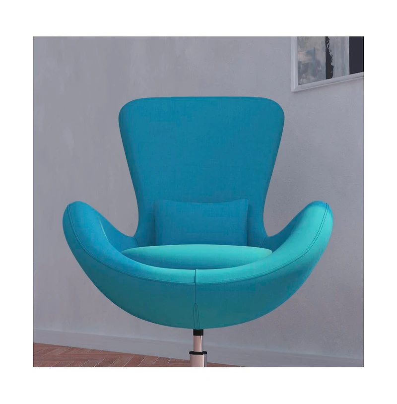 Merrick Lane Soro High-Back Egg Style Lounge Chair With 360° Swivel Metal Base