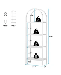 Tribe signs 4-Tier Open Bookshelf, 70.8" Industrial Arched Bookcase Storage Shelves with Metal Frame for Office, Bedroom, Living Room