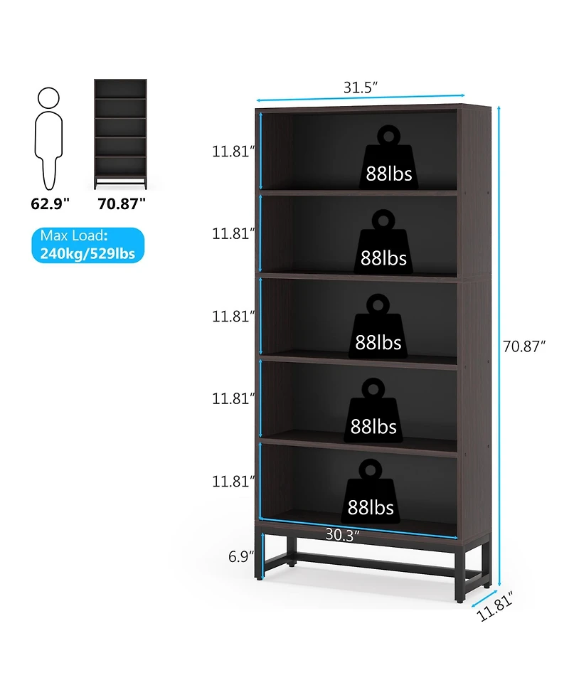 Tribesigns Tall Bookcase and Bookshelf, 70.8" Large Bookcases Organizer with 5-Tier Storage Shelves for Living Room, Bedroom, Office
