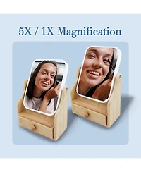 Pursonic Dual-Sided Vanity Mirror with Bamboo Drawer Base