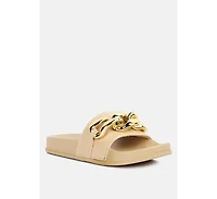 Womens Ishtar Metallic Chain Metal Slid Flats