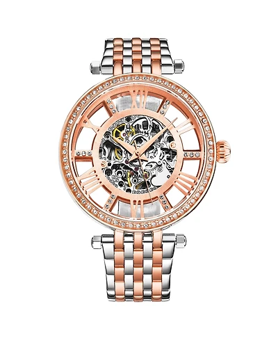 Stuhrling 3944 Delphi Women s Automatic Skeleton Watch 38mm, Silver-tone, Crystal Bezel, Roman Numerals, Stainless Steel Bracelet