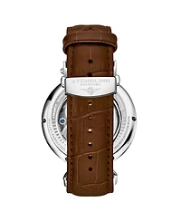 Men's Automatic Dual Time Alloy Case Skeleton Dial Alligator Embossed Genuine Leather Strap Watch