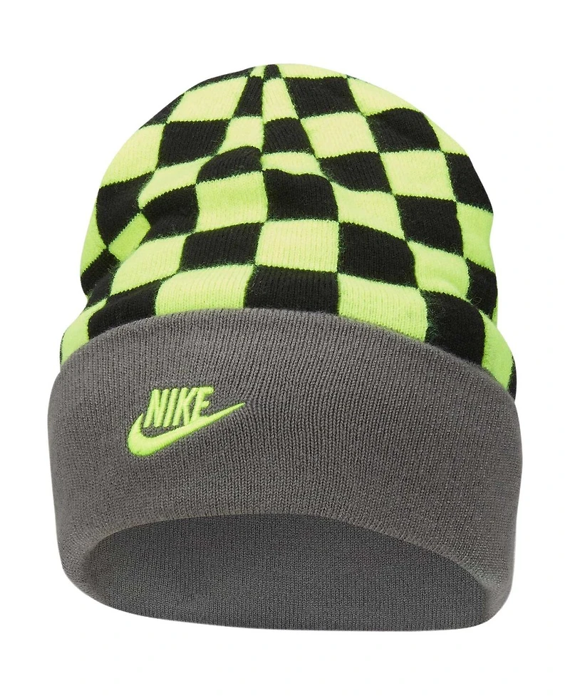 Youth Boys and Girls Nike Charcoal Reversible Smiley Tall Peak Cuffed Knit Hat