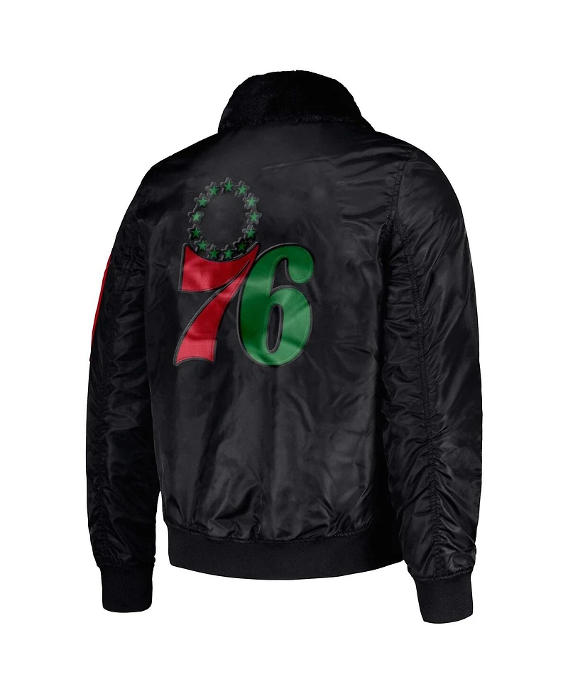 Men's Starter x Ty Mopkins Black Philadelphia 76ers History Month Satin Full-Zip Jacket