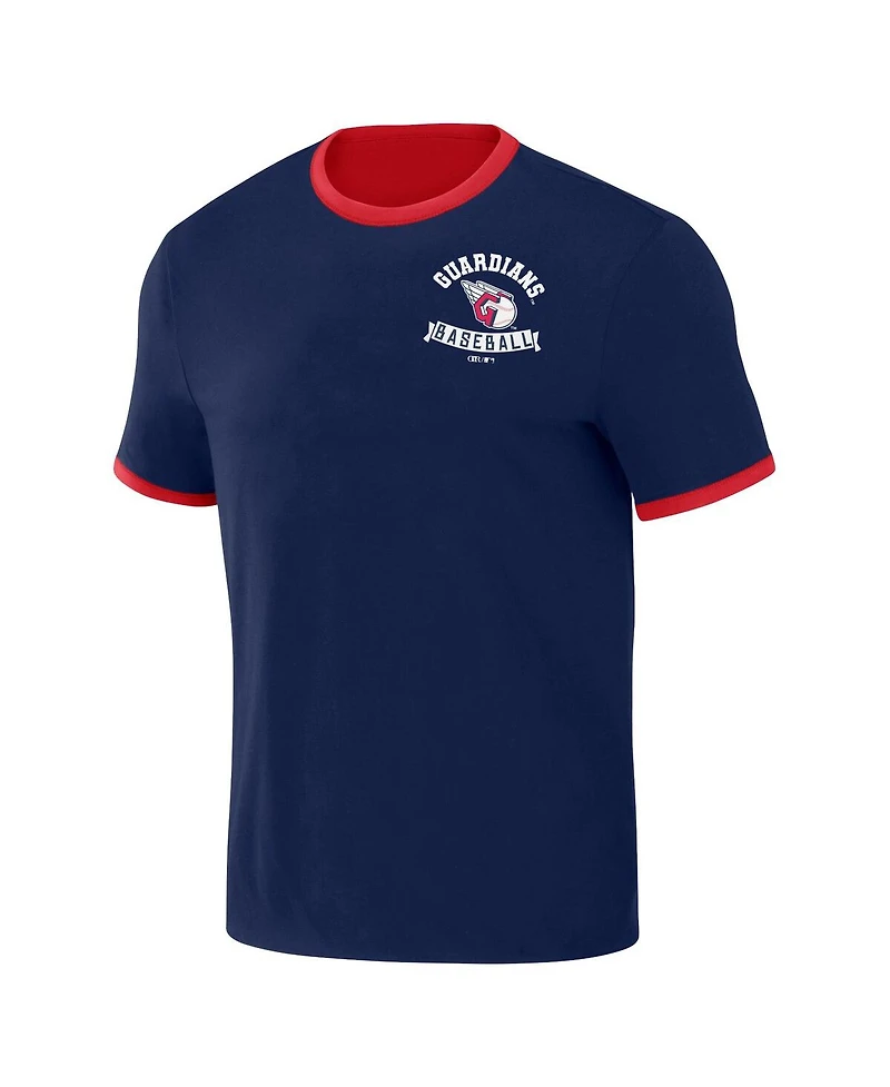 Men's Darius Rucker Collection by Fanatics Navy, Red Distressed Cleveland Guardians Two-Way Ringer Reversible T-shirt