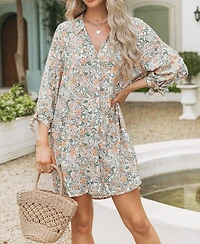 Cupshe Women's V-Neck Button Front Cover-Up Dress