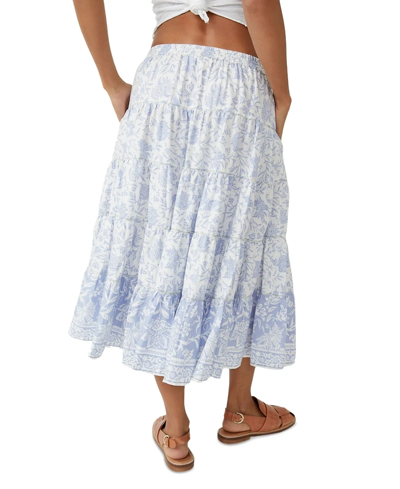 Free People Women's Full Swing Printed Tiered Midi Skirt