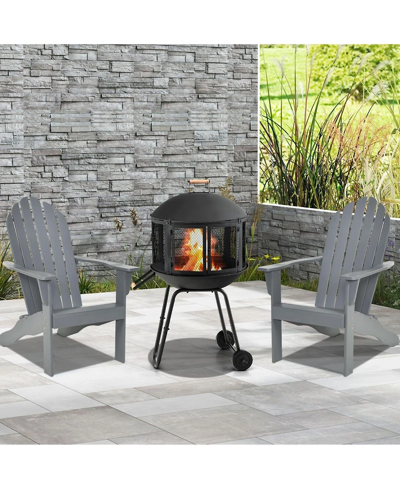 28 Inch Portable Fire Pit on Wheels with Log Grate-Black