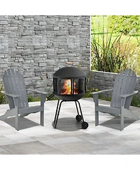 28 Inch Portable Fire Pit on Wheels with Log Grate-Black