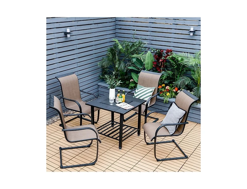 31 Inch Outdoor Fire Pit Dining Table with Cooking Bbq Grate