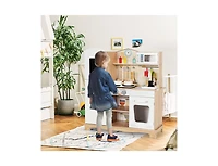 Wooden Kids Pretend Kitchen Playset Cooking Play Toy with Utensils and Sound