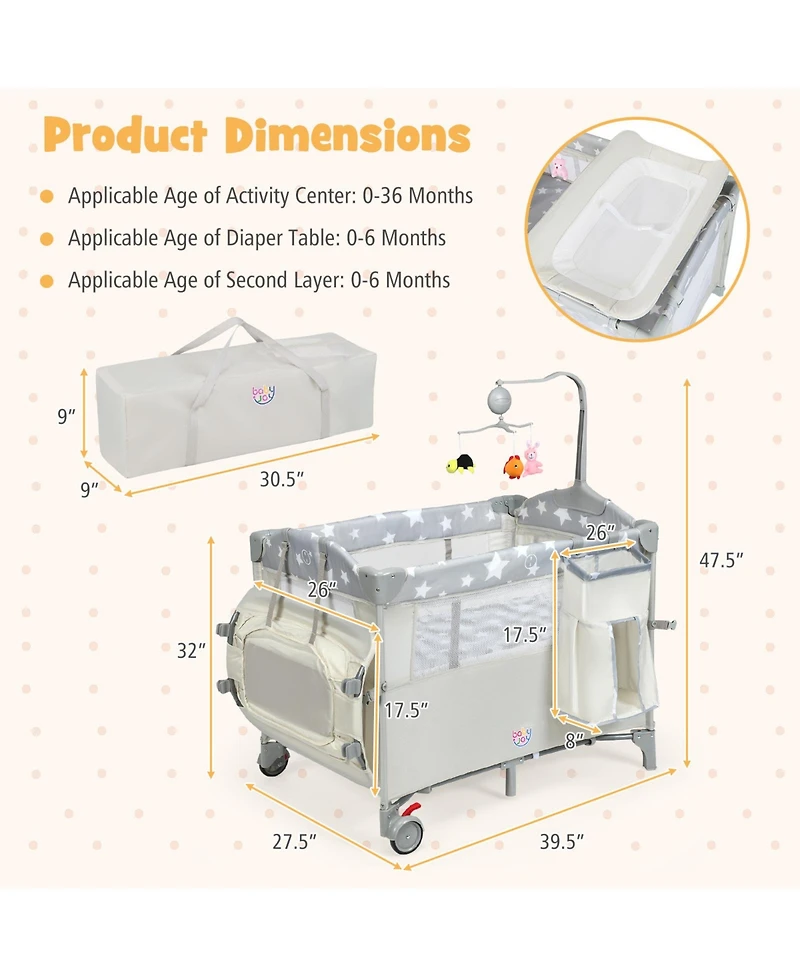 5-in-1 Portable Baby Beside Sleeper Bassinet Crib Playard with Diaper Changer