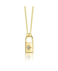 GiGiGirl Teens/Young Adults Sterling Silver 14K Gold Plated Cubic Zirconia Spring Ring Modern Necklace