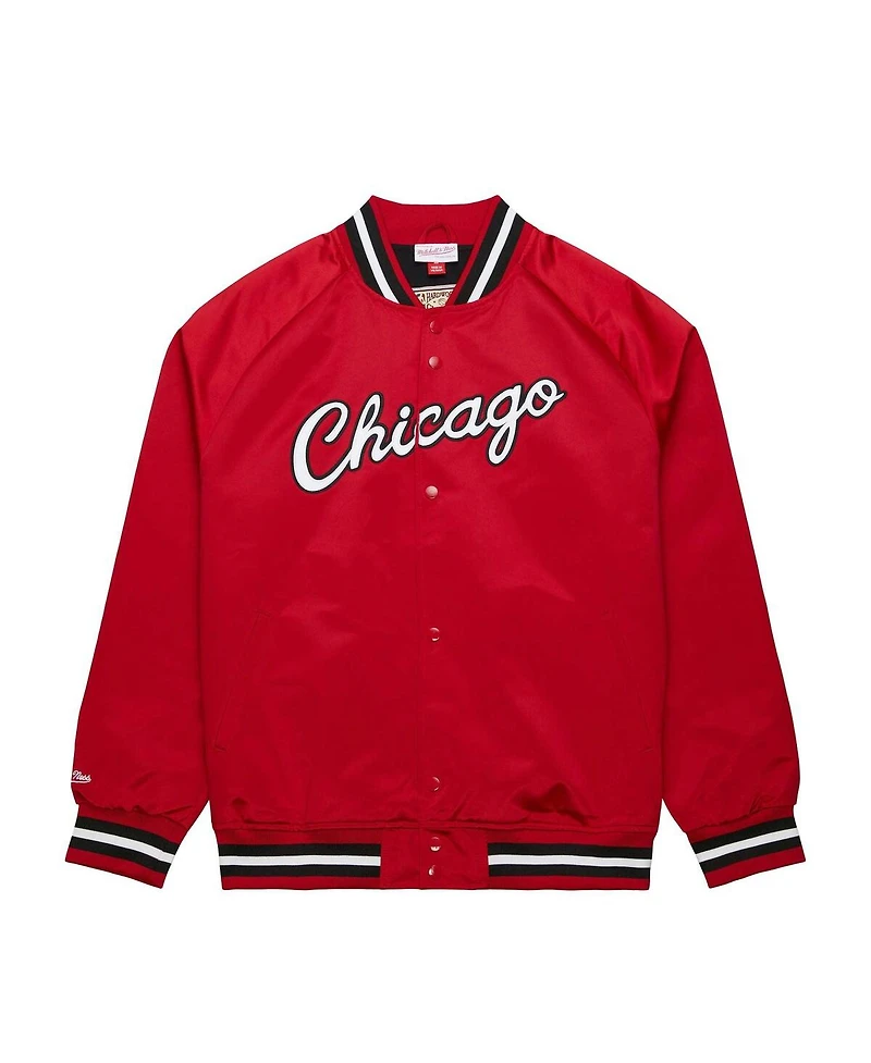 Men's Mitchell & Ness Red Chicago Bulls Hardwood Classics Throwback Wordmark Raglan Full-Snap Jacket