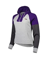 Women's Antigua Heather Gray Baltimore Ravens Lightweight Jackpot Raglan Half-Zip Pullover Hoodie