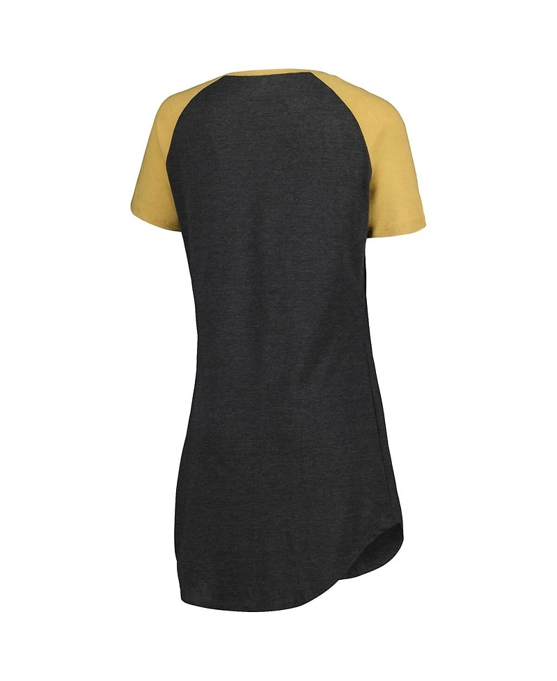 Women's Concepts Sport Black, Gold Distressed New Orleans Saints Raglan V-Neck Nightshirt