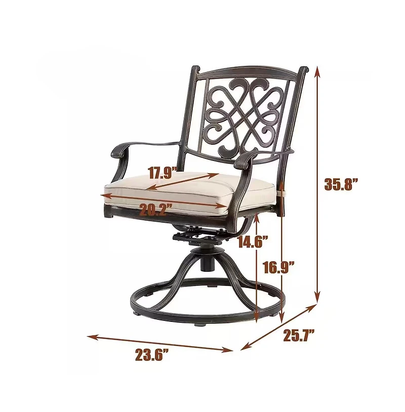 Mondawe Charcoal Gray Cast Aluminum Outdoor Dining Arm Chairs with Flower Pattern Backrest (Set of 4), Beige
