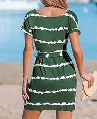 Women's Striped Short Sleeve Jersey Cover Up Dress