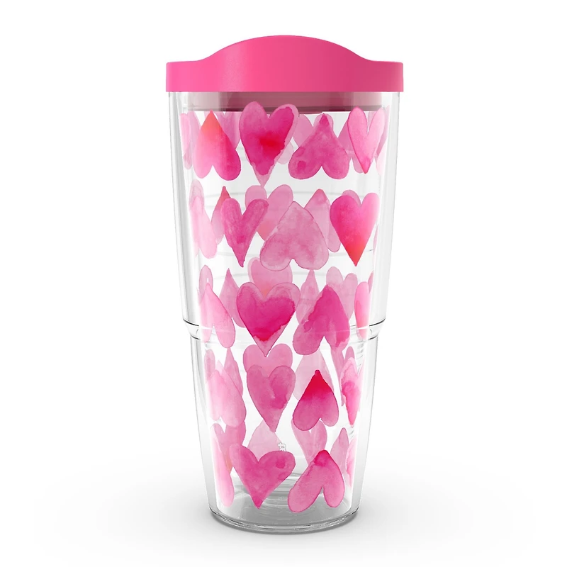 Tervis Valentine's Day Pink Hearts All Over Made in Usa Double Walled Insulated Tumbler Travel Cup Keeps Drinks Cold & Hot, 24oz, Classic