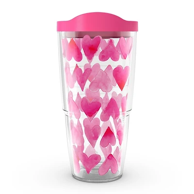 Tervis Valentine's Day Pink Hearts All Over Made in Usa Double Walled Insulated Tumbler Travel Cup Keeps Drinks Cold & Hot, 24oz, Classic