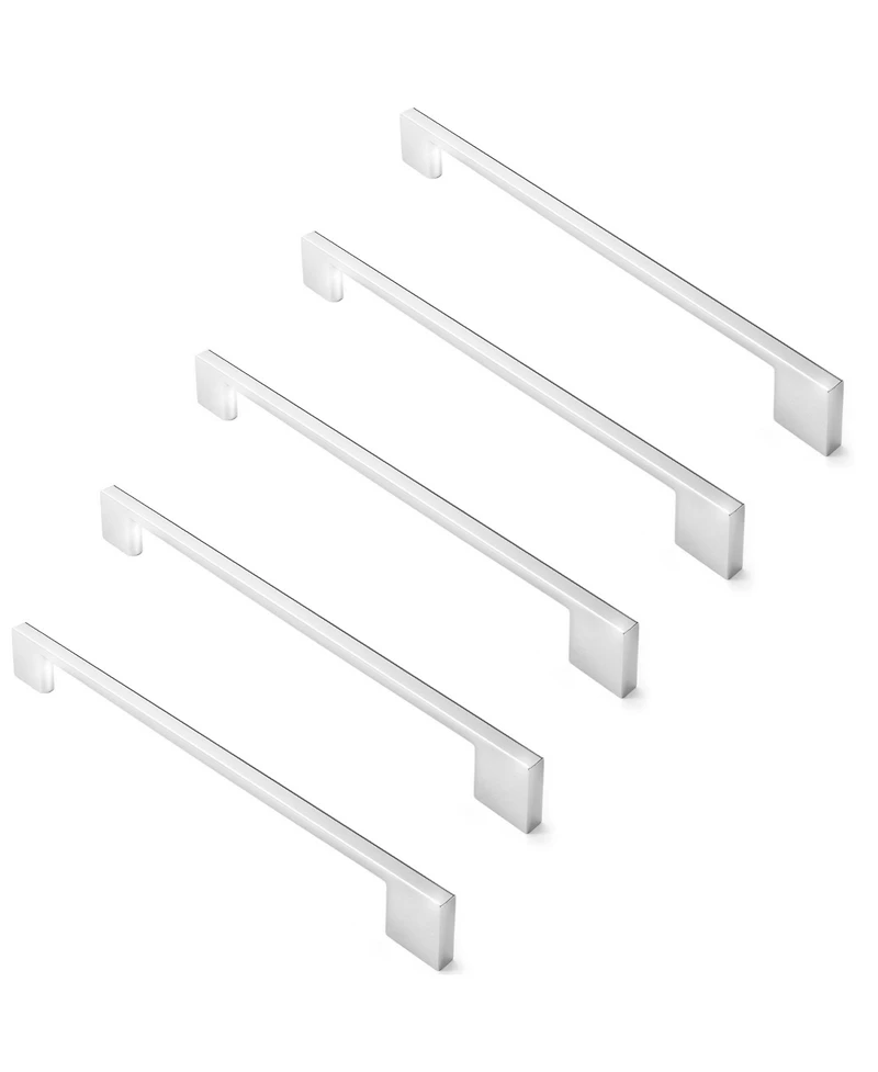 Cauldham 5 Pack Solid Kitchen Cabinet Pulls Handles (9" Hole Centers) - Modern Thin Profile Drawer/Door Hardware - Style M255 - Polished Chrome