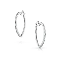 Bling Jewelry Heart Shaped Inside Out Cubic Zirconia Pave Cz Large Hoop Earrings Rhodium Plated Brass 1.5 In Diameter