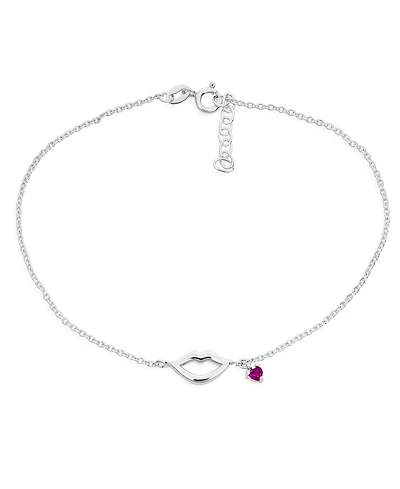 Bling Jewelry Lover Kissing Lip Red Heart Cz Charm Anklet Link Ankle Bracelet Sterling Silver 9-10 Inch Adjustable
