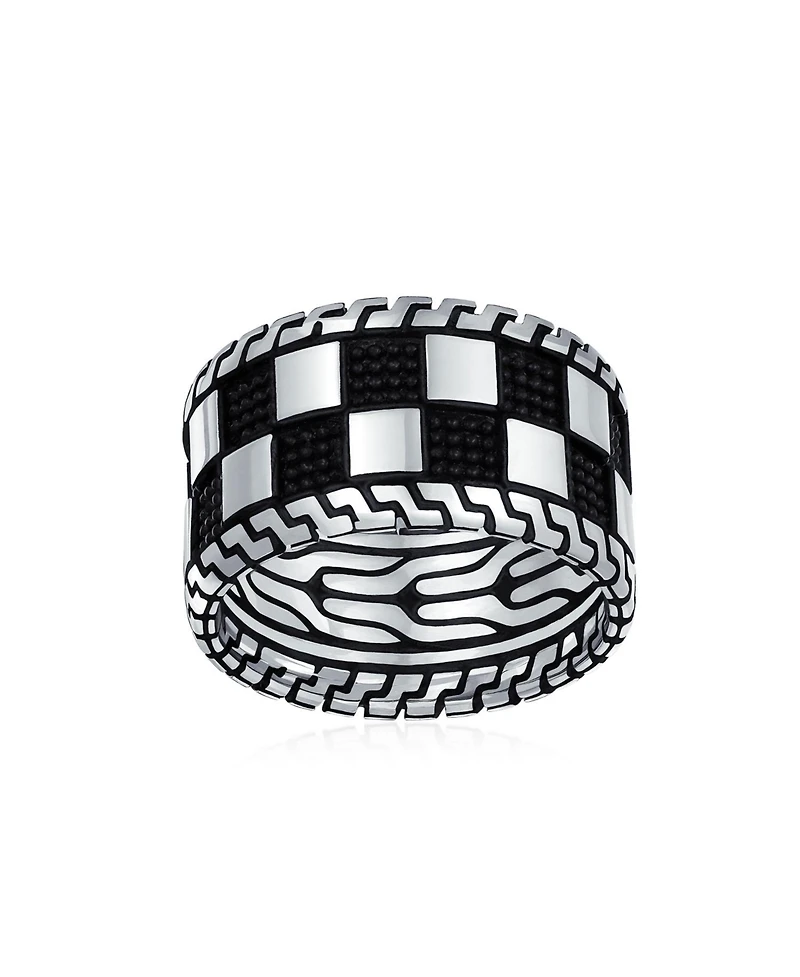 Bling Jewelry Inside Out Two Tone Black Silver Geometric Check Board Squares Chess Ring Band Heavy Solid Wide 12MM