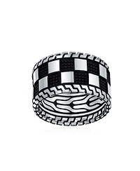 Bling Jewelry Inside Out Two Tone Black Silver Geometric Check Board Squares Chess Ring Band Heavy Solid Wide 12MM