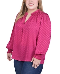 Ny Collection Plus Long Sleeve Smocked Cuff Blouse