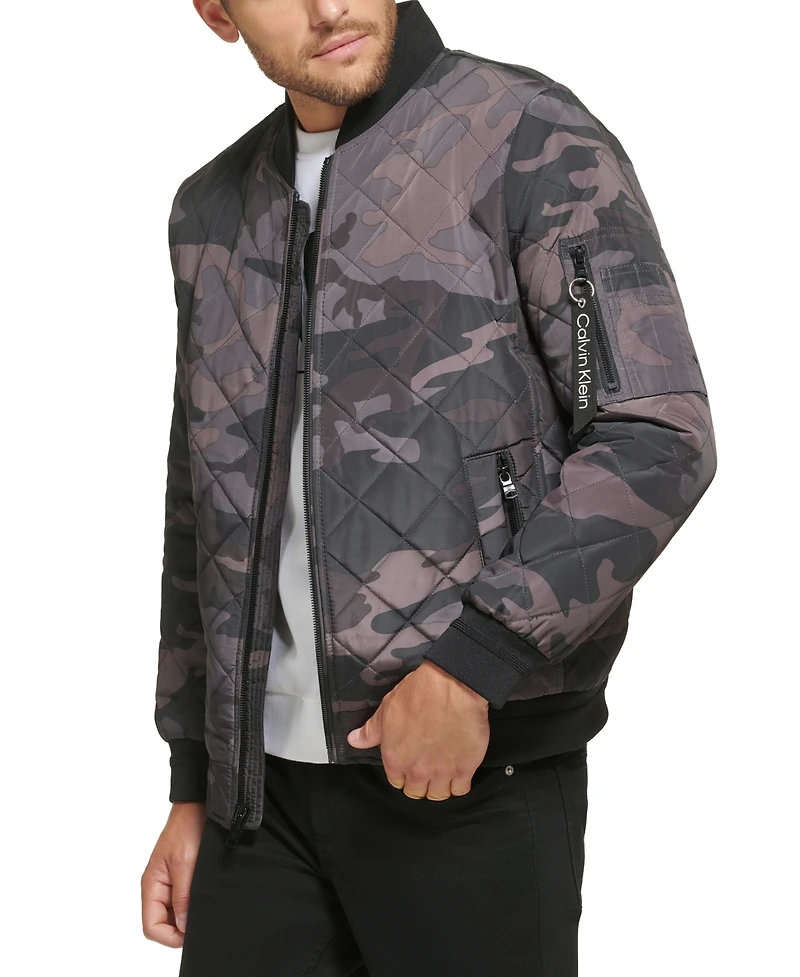 Calvin Klein Men's Quilted Baseball Jacket with Rib-Knit Trim