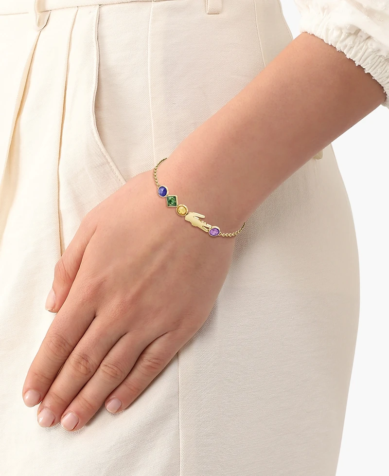 Lacoste Gold-Tone Deva Multicolor Stone Charm Bracelet