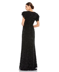 Women's High Neck Flutter Cap Sleeve Gown