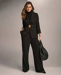 Donna Karan Womens Belted Blazer Pleat Front Wide Leg Pants
