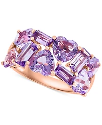 Effy Amethyst (7/8 ct. t.w.) & Pink Amethyst (4 ct. t.w.) Heart & Baguette Cluster Ring in 14k Rose Gold