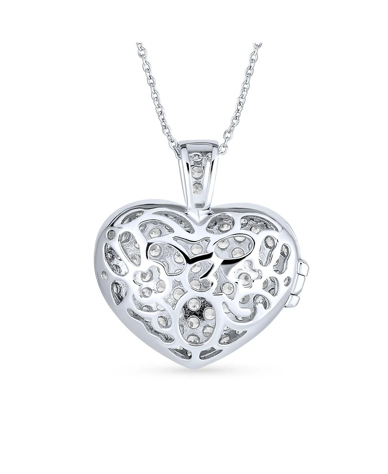 Bling Jewelry Large Pave Cz Puff Heart Shape Aromatherapy Essential Oil Perfume Diffuser Locket Pendant Necklace