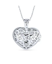 Bling Jewelry Large Pave Cz Puff Heart Shape Aromatherapy Essential Oil Perfume Diffuser Locket Pendant Necklace