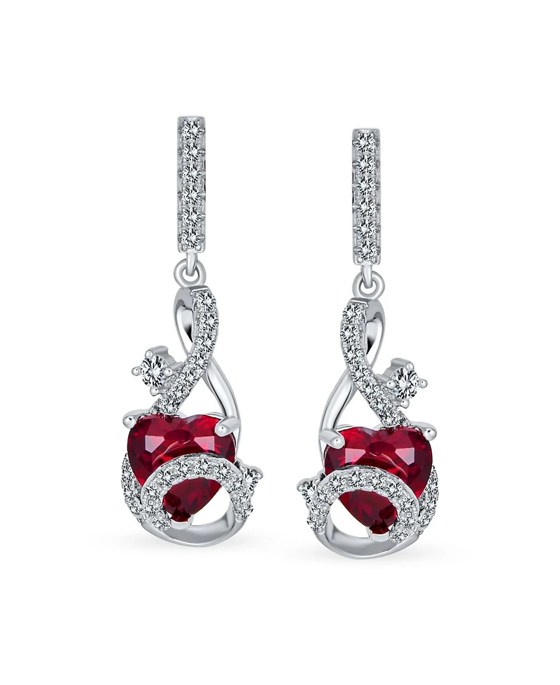 Bling Jewelry Cubic Zirconia Infinity Swirl Cz Accent Cz Red Heart Dangling Earrings Sterling Silver