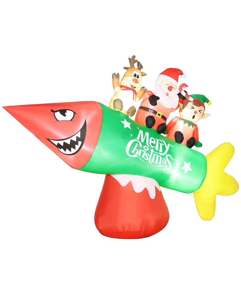 Homcom 9' Inflatable Christmas Rocket with Santa Claus, Led Yard Display
