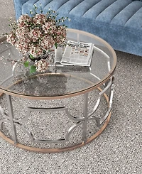 Furniture of America 36" Metal, Glass Camille Modern Round Glass Top Coffee Table