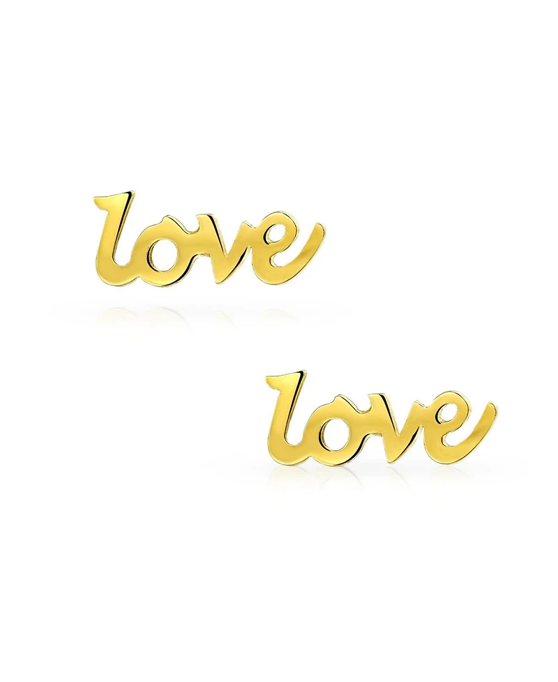 Bling Jewelry Petite Minimalist14K Yellow Gold Word Symbol Of Love Stud Earring Secure Screw back