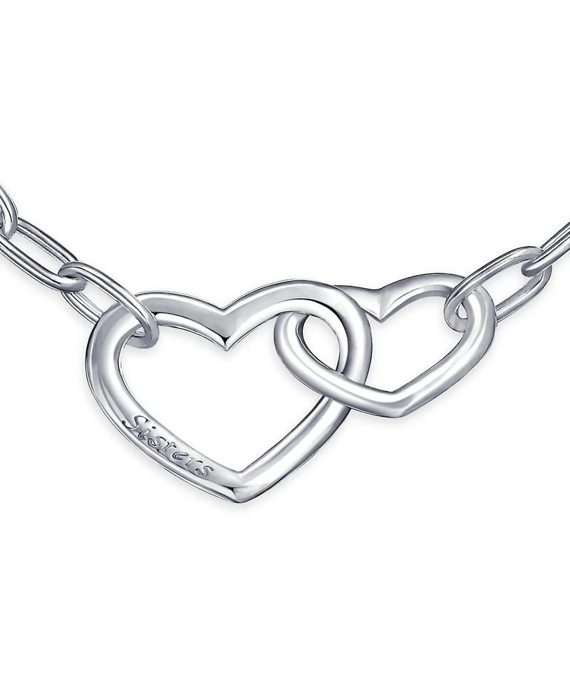 Bling Jewelry Couples Bff Sisters Intertwined Chain Link Charm Interlocking Open Hearts Bracelet Polished .925 Sterling Silver