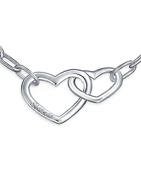 Bling Jewelry Couples Bff Sisters Intertwined Chain Link Charm Interlocking Open Hearts Bracelet Polished .925 Sterling Silver