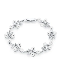 Bling Jewelry Multi Flowers Cz Leaf White Freshwater Cultured Pearl Bracelet 7 Inch