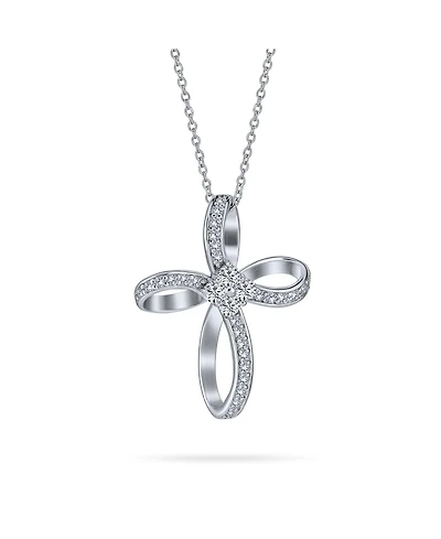 Bling Jewelry Ribbon Twist Open Religious Infinity Cross Pendant Necklace Pave Cz Cubic Zirconia Sterling Silver 1.25 Inch