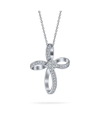 Bling Jewelry Ribbon Twist Open Religious Infinity Cross Pendant Necklace Pave Cz Cubic Zirconia Sterling Silver 1.25 Inch