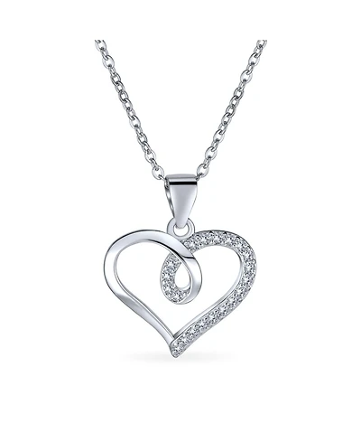Bling Jewelry Delicate Pave Cubic Zirconia Accent Cz Twisted Ribbon Infinity Love Knot Open Heart Shape Pendant Necklace Sterling Silver