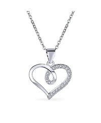 Bling Jewelry Delicate Pave Cubic Zirconia Accent Cz Twisted Ribbon Infinity Love Knot Open Heart Shape Pendant Necklace Sterling Silver